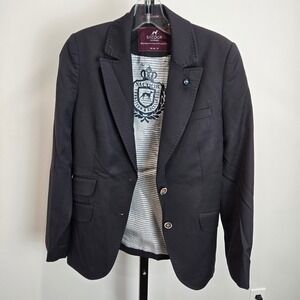 Sacoor Brothers Womens Navy Blue Super 140s Wool Blazer Jacket Size 10 Preppy
